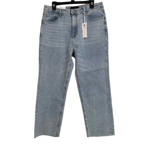 Santuary Good Vibes Size 32 High Rise Jeans Straight Light Wash Demin Raw Hem NW